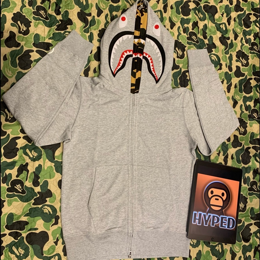 Bape A Bathing Ape Grey Double Hooded Shark Hoodie